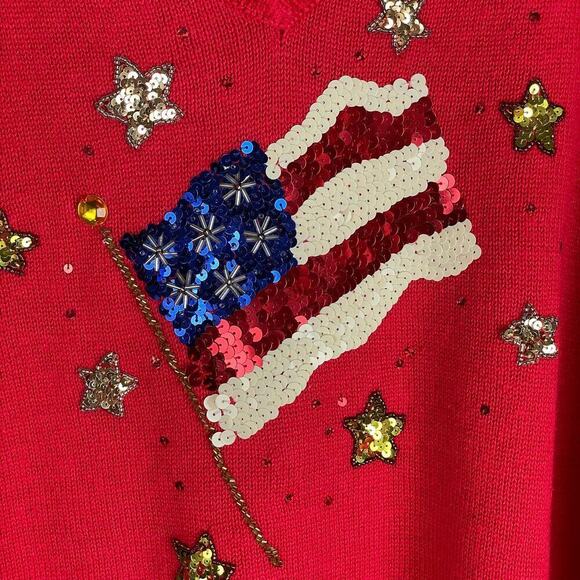 Vintage The Quacker Factory American Flag sequin sweater NEW - Picture 2 of 8